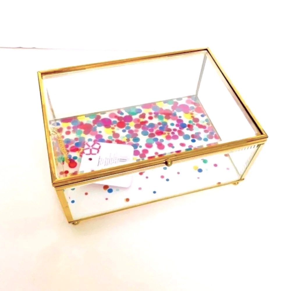 Trina Turk Dots Glass Jewelry Box with Gold Trim - Picture 2 of 7